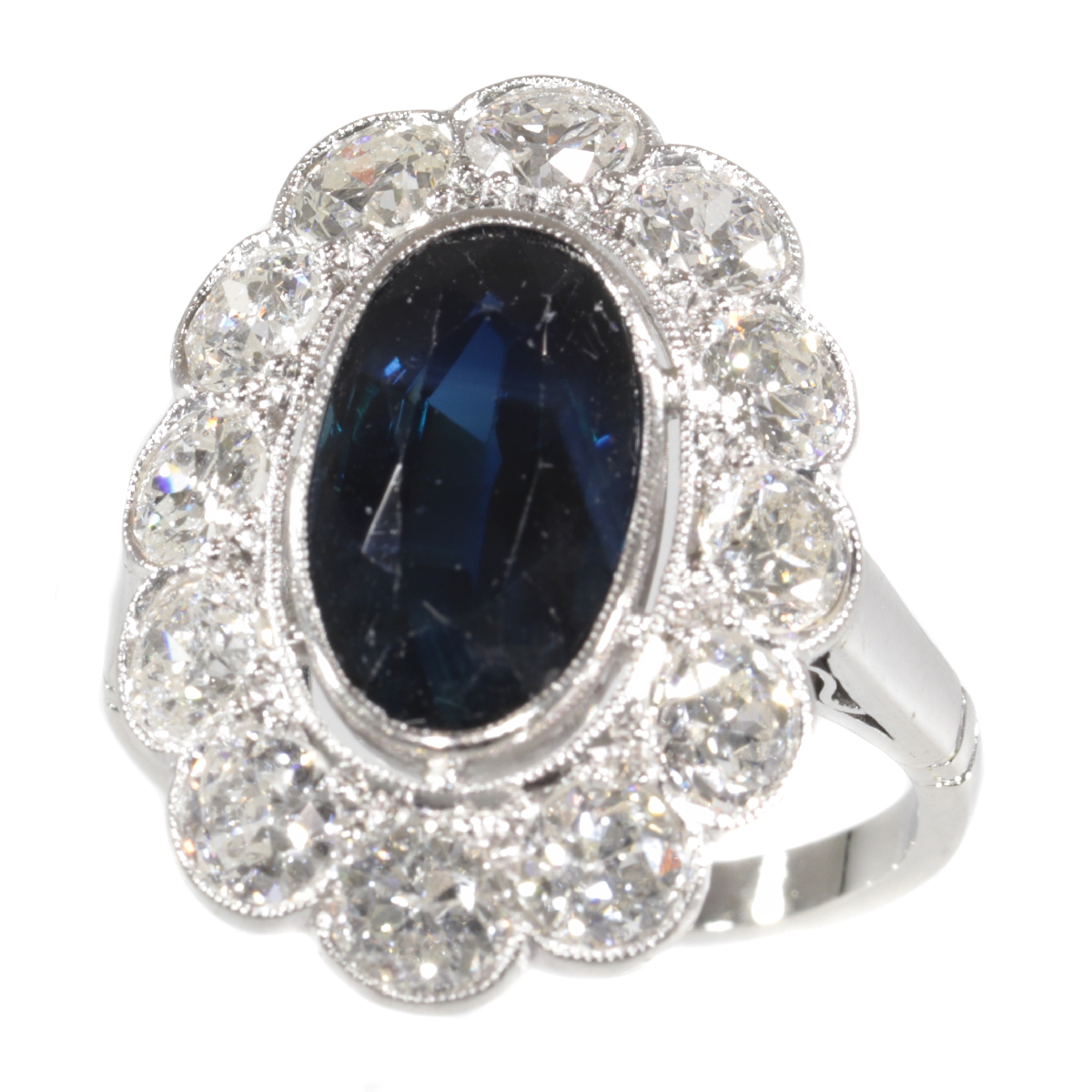Vintage 1950's platinum diamond and sapphire engagement ring - lady Di style